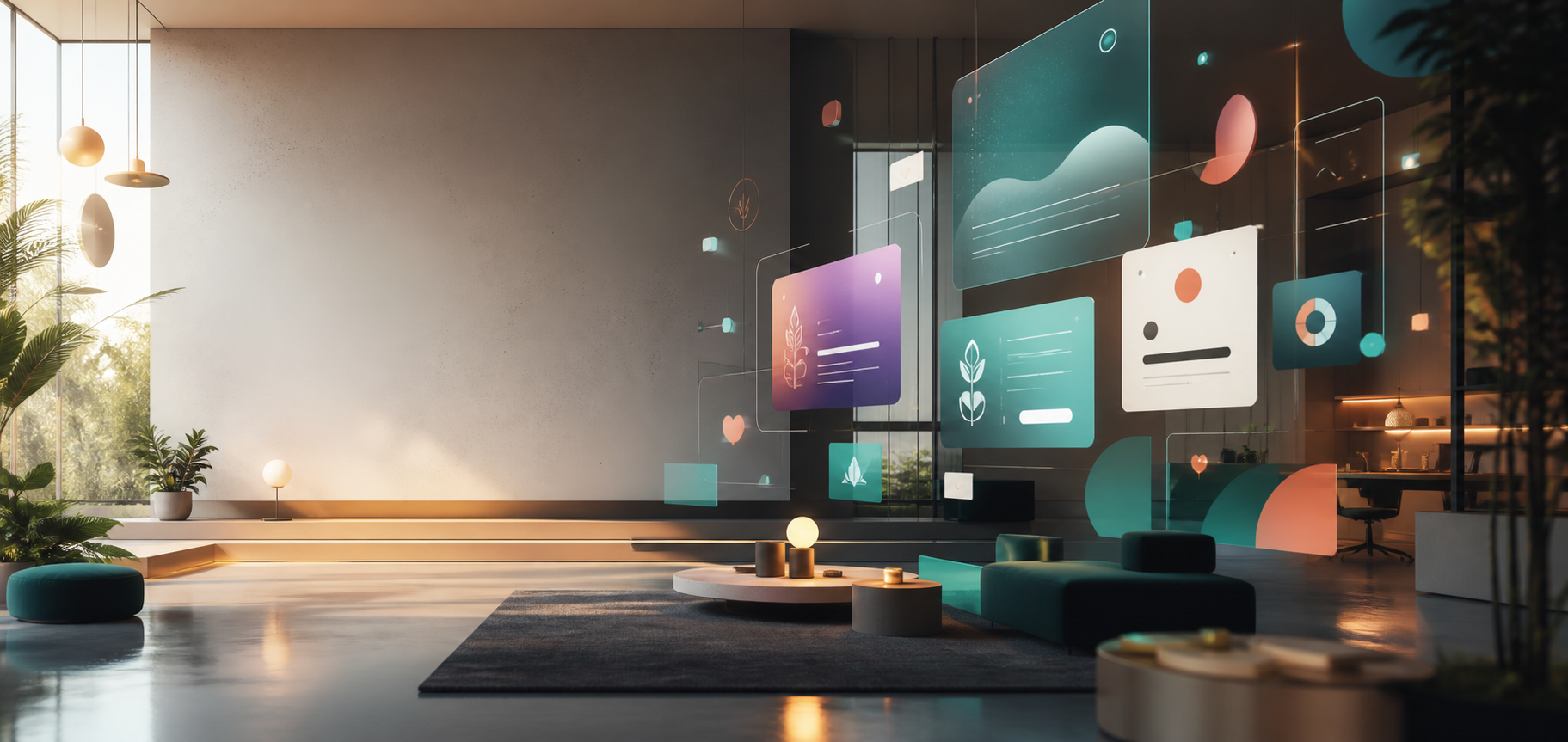 Univers digital abstrait avec interfaces flottantes pour applications web